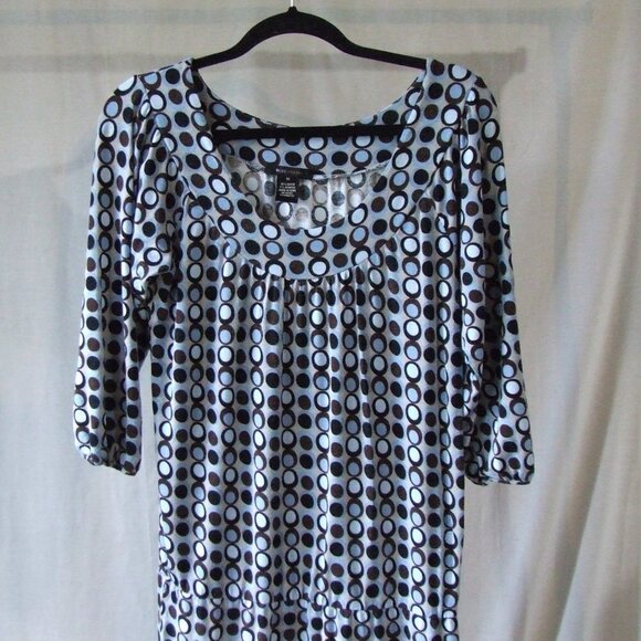 BCBGMaxAzria dress polka dot blue black brown medium pull over graphic dots - Picture 6 of 15